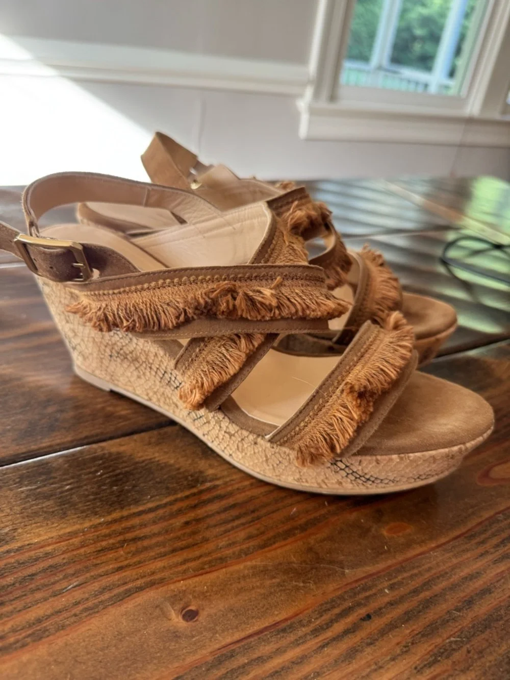 BRENDA ZARO platform slingback sandal in Tab w/fringe.& cork Boho size 41